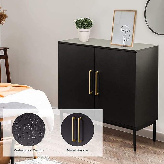 Set of 2 Storage Cabinet with Doors, Modern Black Accent Cabinet, Free Standing Cabinet, Wooden Buffet Sideboards for Living Room, Kitchen, Home Office