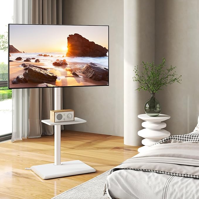 TVON Floor TV Stand with Mount for Most 32-60 Inch Flat/Curved TVs up to 88 lbs, Height Adjustable TV Mount Stand with Wood Base, Swivel TV Stand for Bedroom, Corner & Living Room, Max VESA 400x400mm
