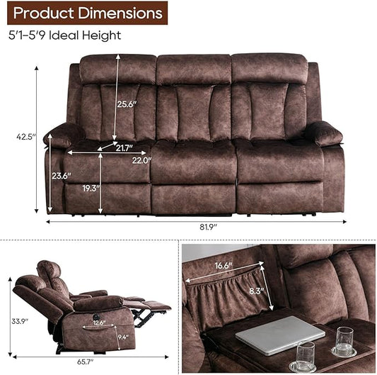GUEAPY Reclining Sofa and Loveseat Set-Power Reclining Furniture Sets with Heat and Massage, 2 Piece Recliner Couches Set with Console,Drop Down Table,Cup Holders,USB & Type-C Ports for Living Room