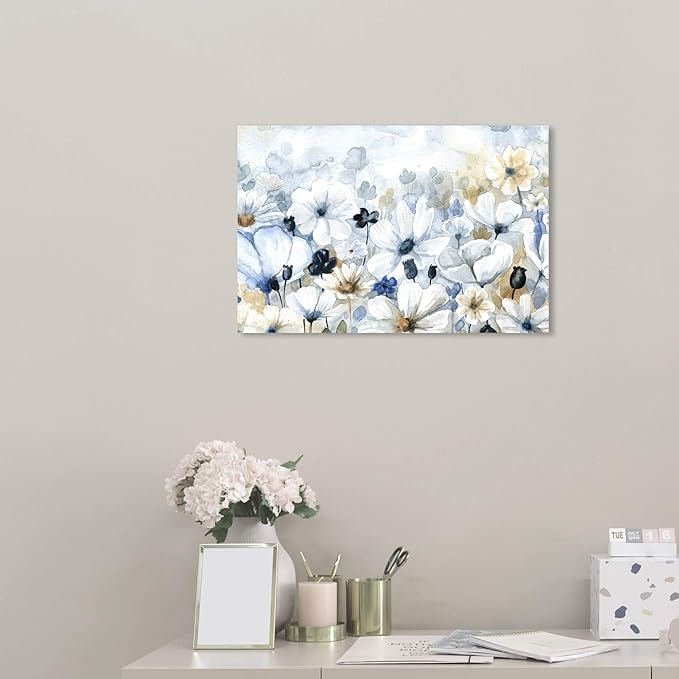 The Oliver Gal Artist Co. Floral and Botanical Wall Art Canvas Prints 'Fields Flowers Home Décor, 24" x 16", Blue, White