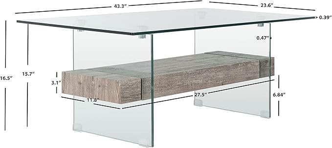 Safavieh Home Kayley Glass and Grey Oak Glass Coffee Table