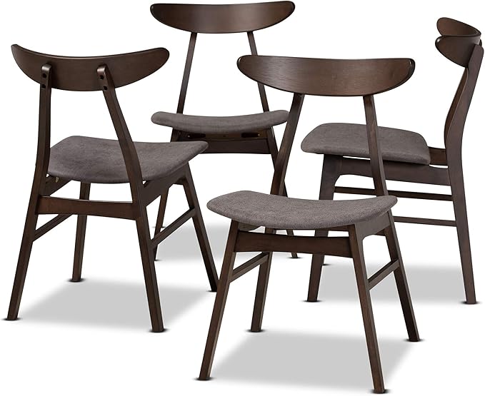 Baxton Studio Cavan Dining Chair Set Dark Grey Fabric Upholstered Dark Oak Brown Finished 4-Piece Wood Dining Chair Set
