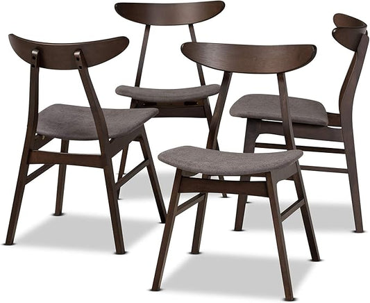Baxton Studio Cavan Dining Chair Set Dark Grey Fabric Upholstered Dark Oak Brown Finished 4-Piece Wood Dining Chair Set