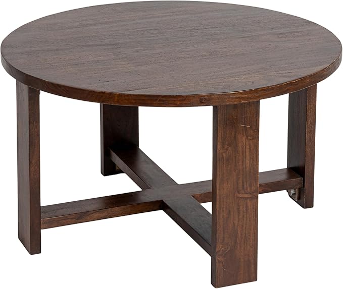 Creative Co-Op Elegant Acacia Trestle Round Coffee Table, Walnut