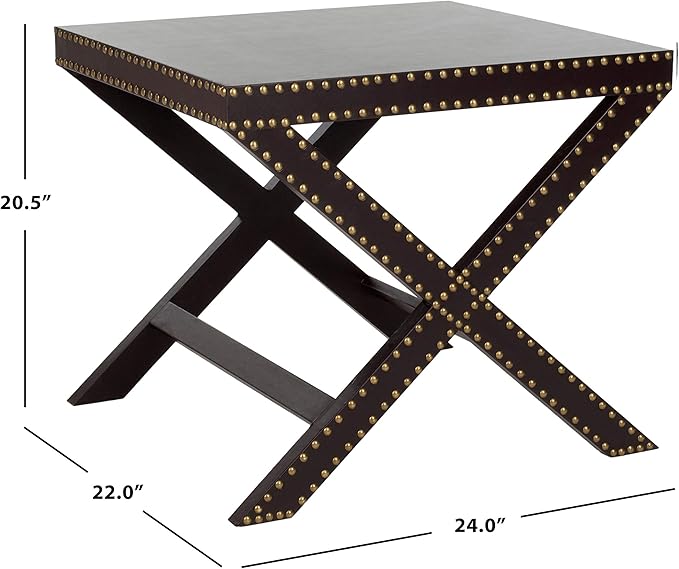 SAFAVIEH Home Collection Jeanine Charcoal X-Shape Studded Nailhead Trim Side End Accent Table