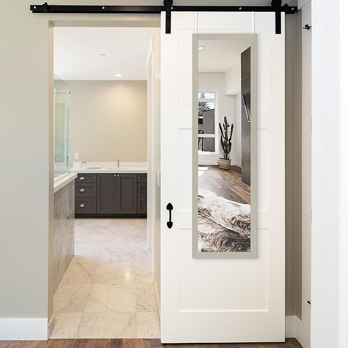 Americanflat 15x51 Over The Door Mirror - Hanging Full Length Mirrors with Engineered Wood - Modern Mirror for Bathroom, Bedroom, Living Room - Mirrors for Wall Display and Home Decor - Light Wood