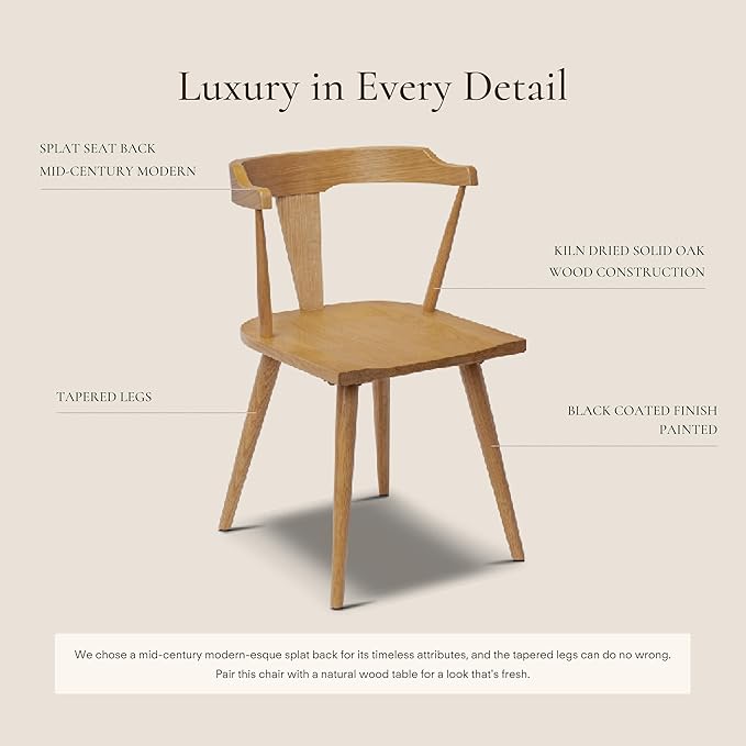 Poly & BARK Mid Century Modern Enzo Dining Chair Solid Oak Wood Set of 3