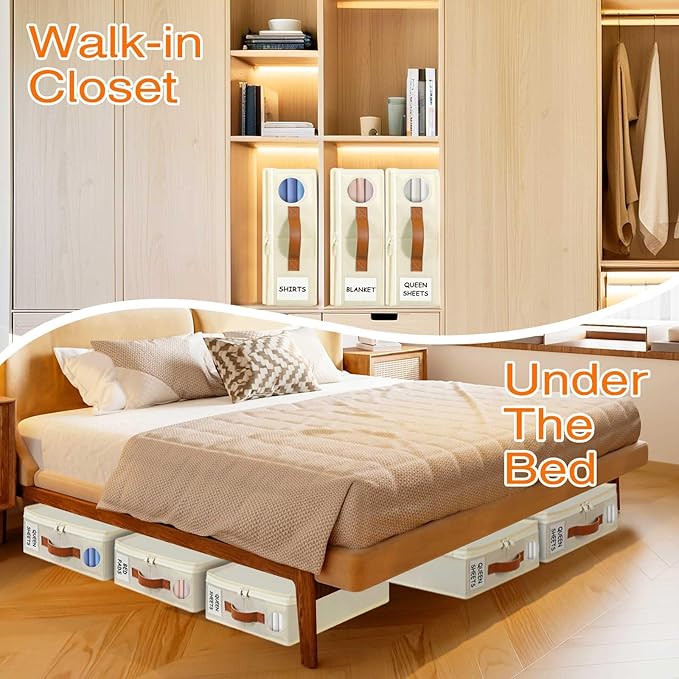 GhvyenntteS 6 Pack Sheet Organizers and Storage, Foldable Bed Sheet Organizers and Storage with Zipper, Handle, Window and Label (Queen & King Size)