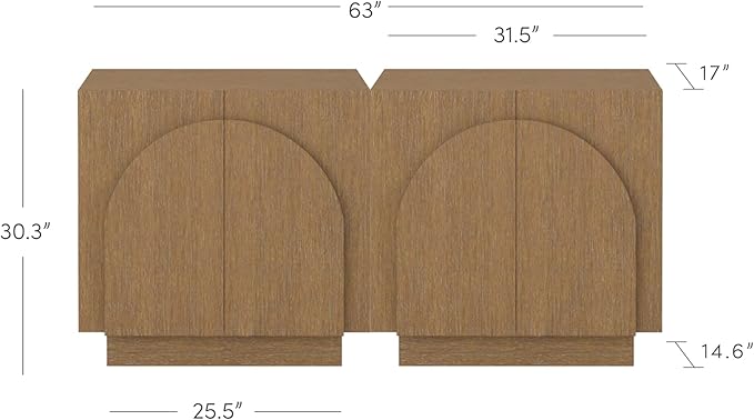 Nathan James Iris Mid-Century Modern Wood Accent Cabinet Sideboard Credenza TV Stand with Arched Cabinet Doors and Adjustable Shelves for Kitchen or Living Room, Set of 2