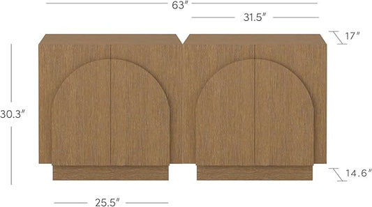 Nathan James Iris Mid-Century Modern Wood Accent Cabinet Sideboard Credenza TV Stand with Arched Cabinet Doors and Adjustable Shelves for Kitchen or Living Room, Set of 2