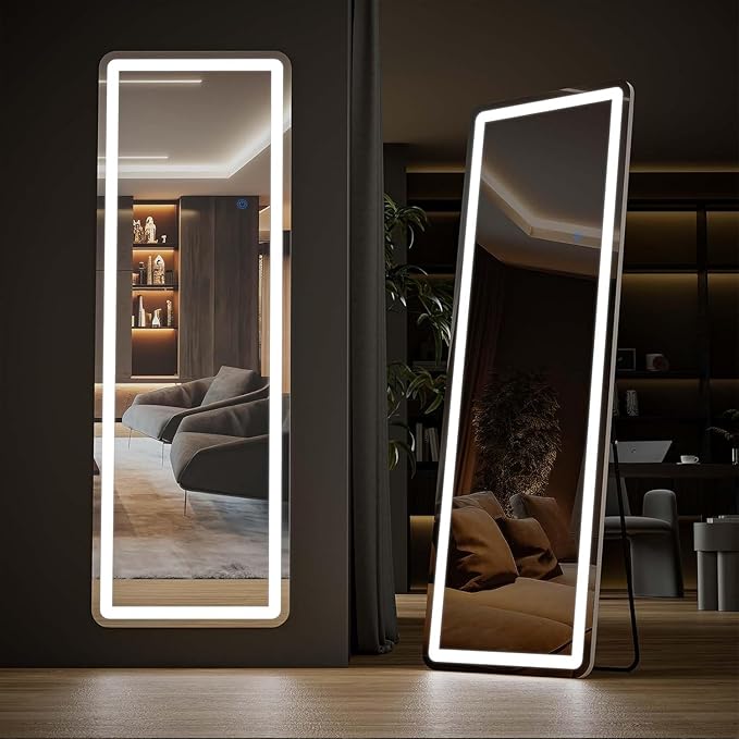 Alpen Full Length Mirror with LED Lights, 60"x16"Floor Mirror with Dimming & 3 Color Lighting, Free Standing Floor Mirrors, Lighted Full Body Mirrors for Bedroom, Dressing Room, Cloakroom