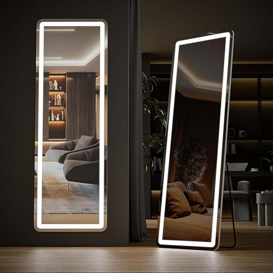 Alpen Full Length Mirror with LED Lights, 60"x16"Floor Mirror with Dimming & 3 Color Lighting, Free Standing Floor Mirrors, Lighted Full Body Mirrors for Bedroom, Dressing Room, Cloakroom