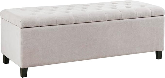 Madison Park Entryway Accent Bench for Living Room Flip Top Storage Chest, Shandra Tufted Top Upholstered Storage Bench End of Bed for Bedroom Furniture, Indoor Seating, 49" Wide, Natural