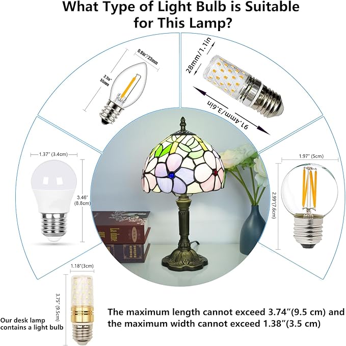 Crefotu Tiffany Style Table Lamp, 3 Color Temperatures Bedside Lamp, 8 Inch Stained Glass Desk Light for Home Office Bedroom Living Room (4 Flower Pattern)