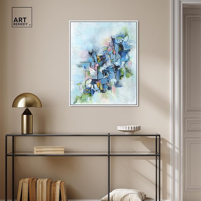 Art Remedy Poesy Canvas Modern Blue Abstract Wall Art, White Frame, 24" x 30"