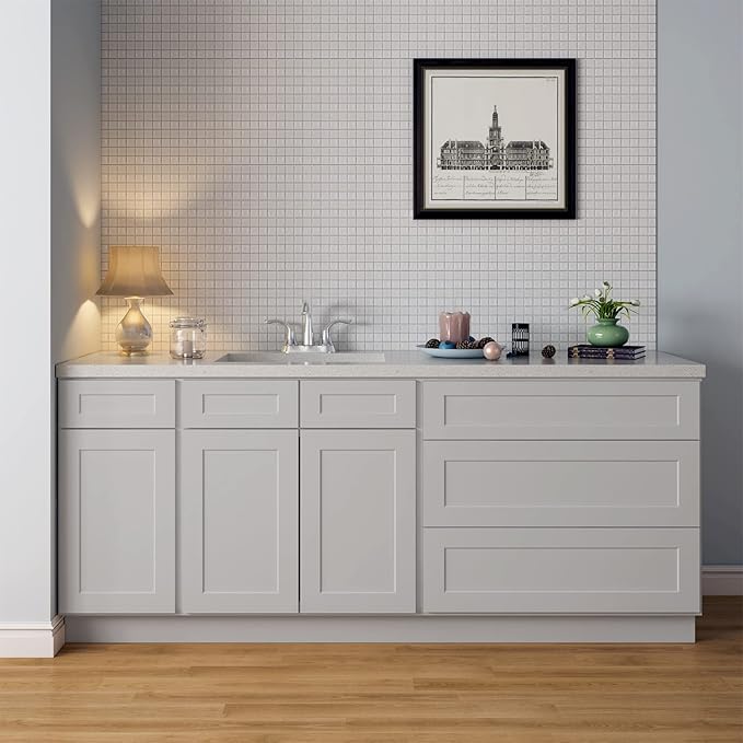 LOVMOR Kitchen Sink Base Cabinet, Unassembled Cabinet, Single Sink Storage Unit, Large Capacity, 24" D*33" W*34-1/2"H (Light Gray)