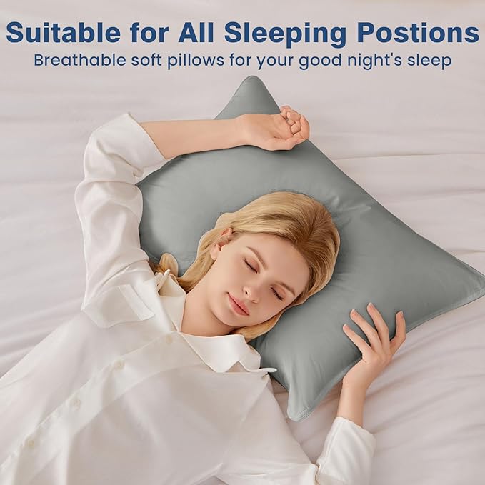 Goose Down Pillows Queen Size Set of 4, Hotel Quality Bed Pillow for Sleeping 4 Pack, 900 Fill Power Natural White Goose Feather Pillows with 700 TC 100% Organic Cotton Shell, 18"x30" Dark Grey