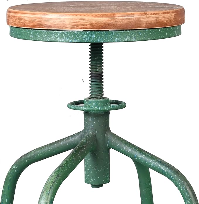 Topower Farmhouse Kitchen Stool, Industrial Counter Stool, Kitchen Deco Round Seat Standard Height Adjustable Swivel Bar Stools Indoor House Design Wood Seat Antique Green Set of 2