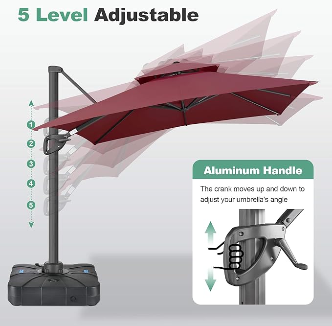 FLAME&SHADE 8.2 X 8.2 FT Cantilever Patio Umbrella - Large Offset Umbrella Outdoor Patio with 360-Degree Rotation and 3-Year Fade Resistance Fabric for Deck Pool Backyard Garden, Burgundy