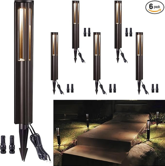 Outdoor Path Lights, Unique LED Landscape Pathway Lights, 12V Low Voltage Wired, Waterproof 3W 110LM ORB Aluminum for Backyard Patio 6 Pack
