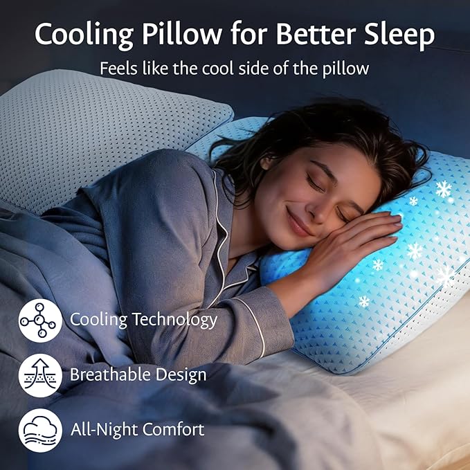 Cooling Gel Memory Foam Pillows Queen Size Set of 2 for Sleeping,Bamboo Rayon Adjustable Firm Shredded Foam Bed Pillows 2 Pack for Side, Back, Stomach Sleepers Luxury Washable Breathable Pillowcase