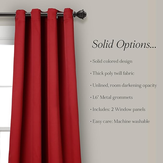Lush Decor Insulated Grommet Blackout Window Curtain Panels, Pair, 52" W x 84" L, Red - Classic Modern Design - Chic Window Decor - Long Curtains For Living Room, Bedroom, Or Dining Room