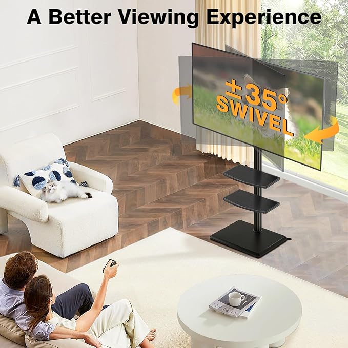 TVON Floor TV Stand with Mount for Most 32-60 Inch Flat/Curved TVs up to 88 lbs, Height Adjustable TV Mount Stand with Wood Base, Swivel TV Stand for Bedroom, Corner & Living Room, Max VESA 400x400mm