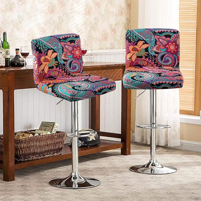 Levoberg Bar Stools Cover Set of 2 Printed Armless Swivel Barstools Slipcovers with Backs Stretch Square Counter Height Bar Stools Covers Mid Low Back Chair Cover for Kitchen Dining Room Bar #6