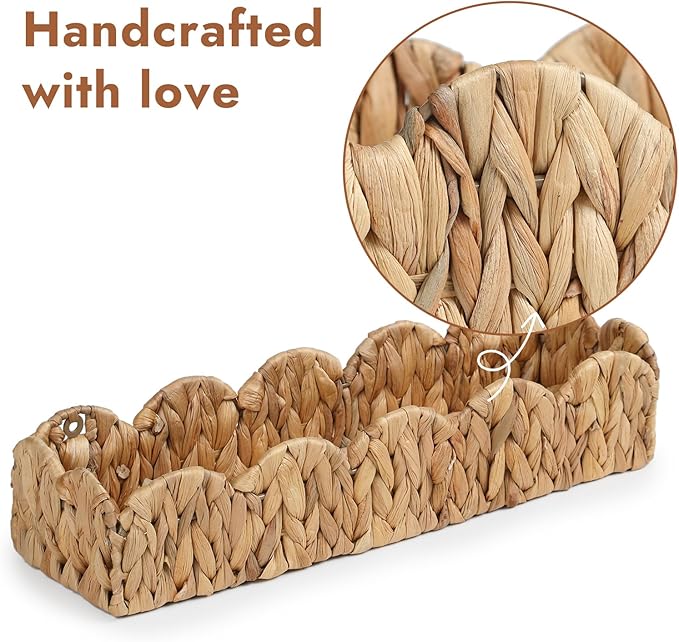 4 Pack Nursery Book Shelves, Scalloped Water Hyacinth Book Shelf for Kids Rooms, Handwoven Floating Book Shelves for Wall, 15.8” Wicker Hanging Bookshelf for Books, Toys, Photo Frames, Nursery decor