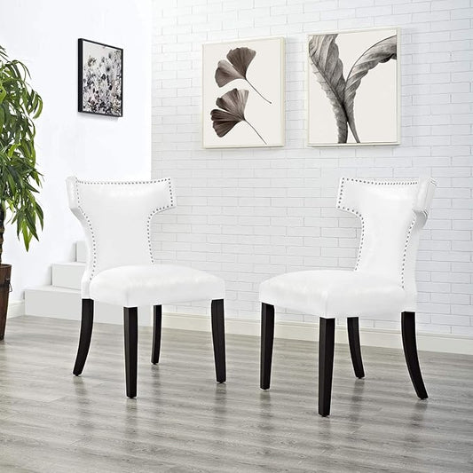 Modway EEI-3949-WHI Curve Dining Chair Vinyl Set of 2, White