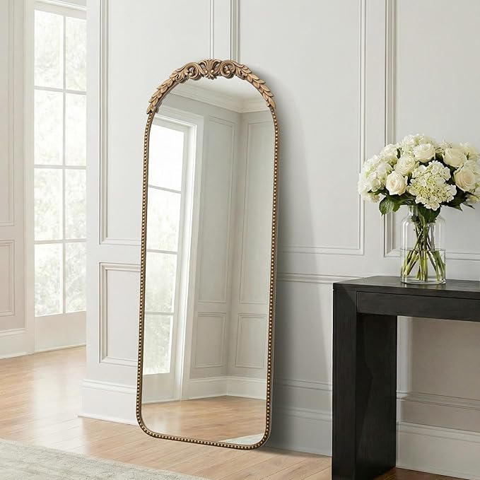Besdomus Large Gold Floor Mirror: 56"x 21" Vintage Full Length Mirror - Traditional Ornate Baroque Antique Body Mirrors for Bedroom/Cloakroom/Entryway/Hallway/Wall - Home Decor for Living Room