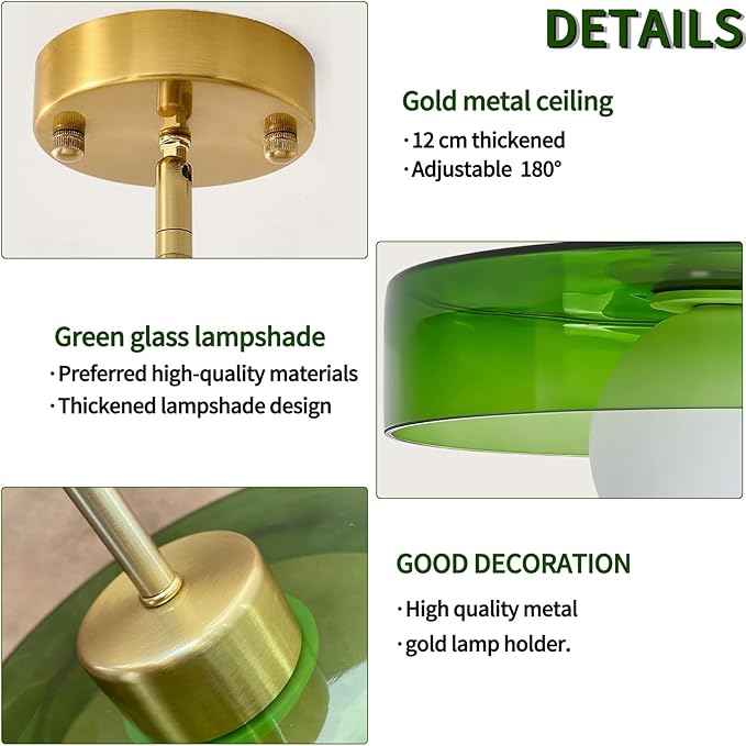 Pendant Lights Kitchen Island: Mid-Century Modern Hanging Light Fixture - Glass Pendant Lamp for Entryway Dining Room Over Table Bedside (Green, 25cm/9.84inch)