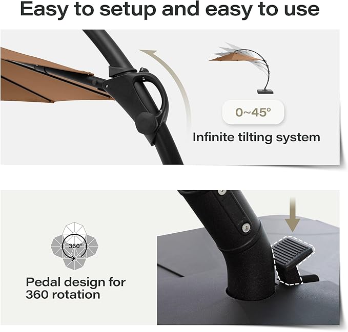 LAUSAINT HOME Outdoor Patio Umbrella with Base included, Deluxe Curvy Cantilever Umbrella Heavy Duty Offset Hanging Umbrella