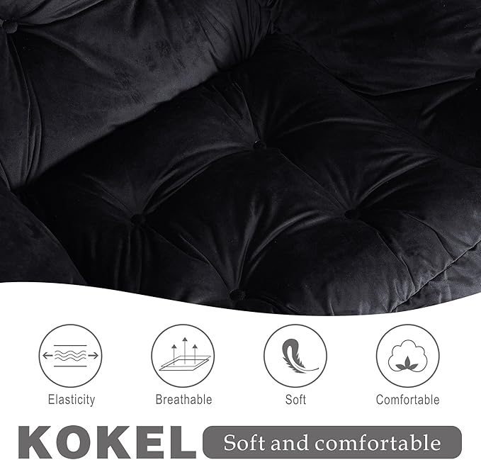 Kokel Lazy Chair with Folding Ottoman,Living Room Chairs, Accent Contemporary Lounge Chair, Single Steel Frame Leisure Sofa Chair with Armrests and A Side Pocket (Black)