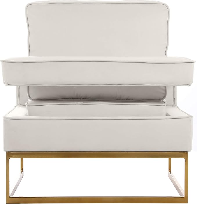 Meridian Furniture Noah Collection Modern | Contemporary Velvet Upholstered Accent Chair with Durable Iron, 33" W x 29" D x 35" H, Cream, Gold Base