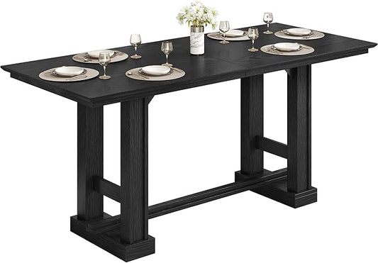 YITAHOME 70" Dining Table for 6–10 People, Farmhouse Rectangular Kitchen Table with Thick Base for Dining Room, Living Room, and Kitchen, Black
