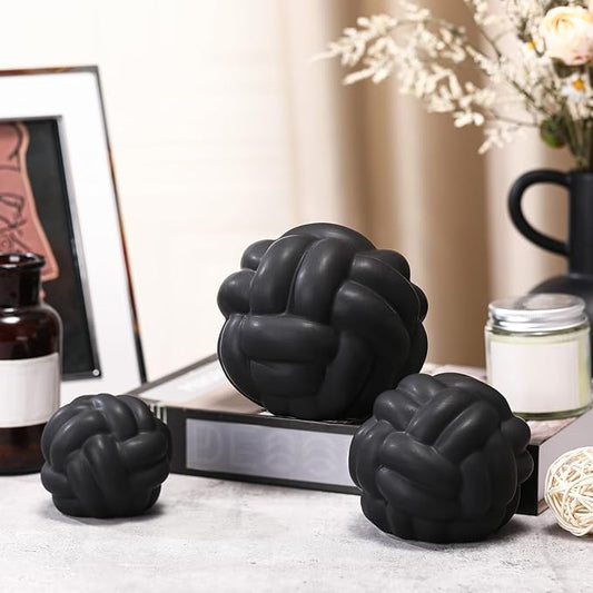 Wenqik Matte Black 3 Pcs Knot Decor, Chain Link Coffee Table Bookshelf Decor Accents, Entry Table Ceramic Aesthetic Minimalist Decorative Objects for Modern Home Living Room Decoration 3 Sizes
