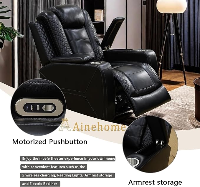 A Ainehome Power Leather Recliner Sofa Set, Recliner Sofa Sectional Couches for Living Room, Reclining Sofa, loveseat, Chair with Storage Console/Cup Holders(Black,Chair)