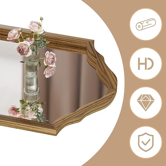 ULIKE Arched Wood Mirror – 24x36 Rustic Wall Mirror for Bathroom or Bedroom, Decorative Vanity Mirror | Solid Wood Frame | Brown | Farmhouse Entryway or Living Room Décor