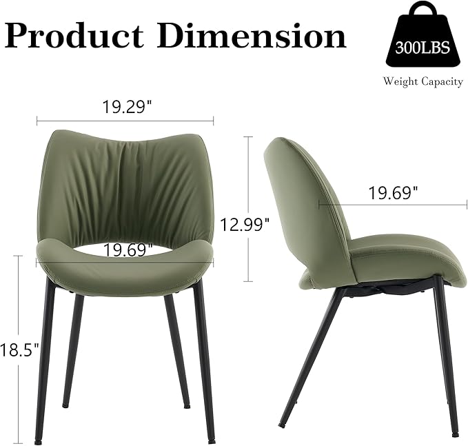 Rowill Olive Green Dining Chairs Set of 2, Upholstered Dining Room Chairs with Hollow Back, Faux Leather Kitchen Chairs for Dining, Mid Century Modern Dining Chair with Curved Seat