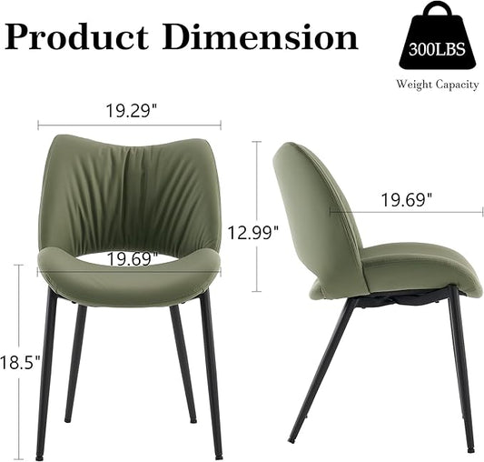 Rowill Olive Green Dining Chairs Set of 2, Upholstered Dining Room Chairs with Hollow Back, Faux Leather Kitchen Chairs for Dining, Mid Century Modern Dining Chair with Curved Seat