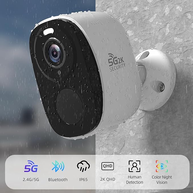 Rraycom 4PC 2.4G/5GHz Security Cameras Wireless Outdoor,2K Battery Home Security Camera with AI Detection,Siren, WiFi Home Indoor Camera, Color Night Vision,2-Way Talk,IP65, Cloud/SD, Works w/Alexa