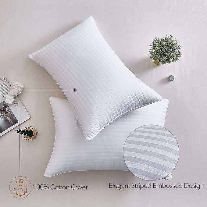 Acanva Bed Pillows for Sleeping,Premium Fluffy and Soft 3D Fiber Filled, Perfect for Back, Stomach & Side Sleepers, Queen (Pack of 2), White 2 Count
