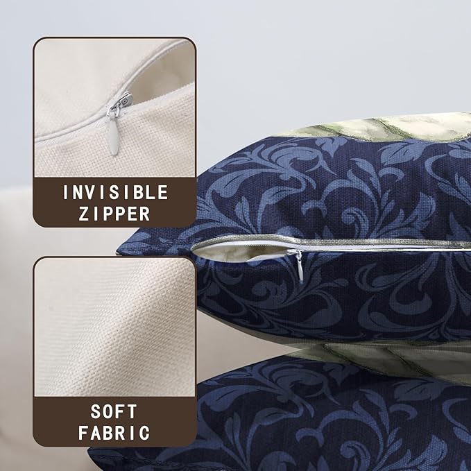 Fall Decorative Throw Pillow Covers 22 x 22 Inch Set of 2 Navy Blue White Pumpkin Outdoor Pillow Covers Autumn Thanksgiving Harvest Cushion Case for Farmhouse Living Room Decor