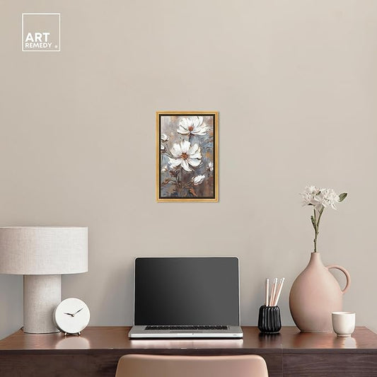 Art Remedy White Textured Flowers Canvas Elegant Floral Wall Art, Gold Frame, 10" x 15"