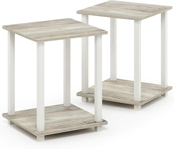 Furinno SIMPLISTIC Side Table Set of 2, 2-Tier Square Modern End Table, Nightstand, Night Stand, Bedside Table, Toolless Assembly, for Living Room, Bedroom, Sonoma Oak