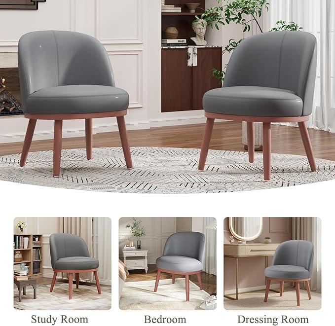 Accent Chair Set of 1, PU Leather Mid-Century Modern Chair for Small Space, Comfy Upholstered Armless Chair, for Living Room, Bedroom, Dark Gray