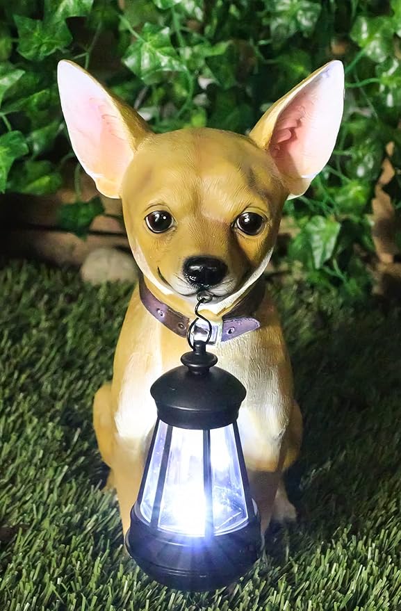 Ebros Picante Mexican Chihuahua Dog Decor Path Lighter Statue 12.5" Tall with Solar LED Light Lantern Lamp This Little Light of Mine