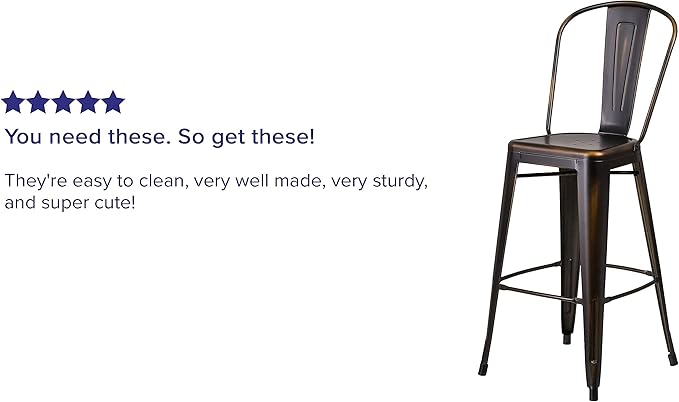 Flash Furniture Blake Commercial Grade 4 Pack 30" High Distressed Copper Metal Indoor-Outdoor Barstool with Back