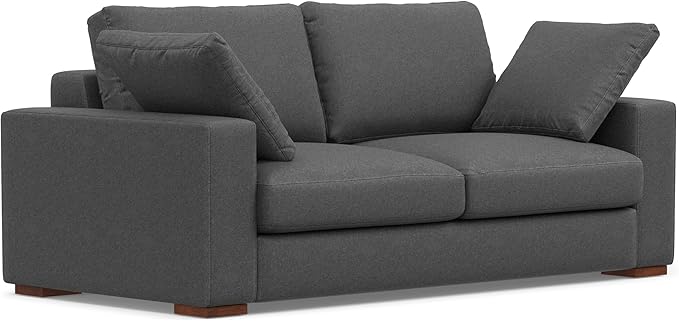 SIMPLIHOME Charlie Sofa in 100% Recycled Polyester Tightly Woven Performance Fabric, Pebble Grey, 78-inches Wide, Handcrafted Contemporary Style Loveseat Sofa or Couch for Living Room